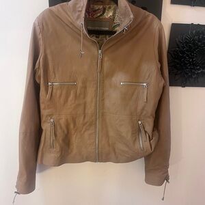 Bod & Christensen Tan Leather Zip-Front Jacket